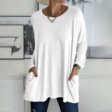 Mencía | Camiseta Oversize de Manga Larga Mujer Bolsillos Cuello Redondo