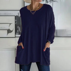Mencía | Camiseta Oversize de Manga Larga Mujer Bolsillos Cuello Redondo
