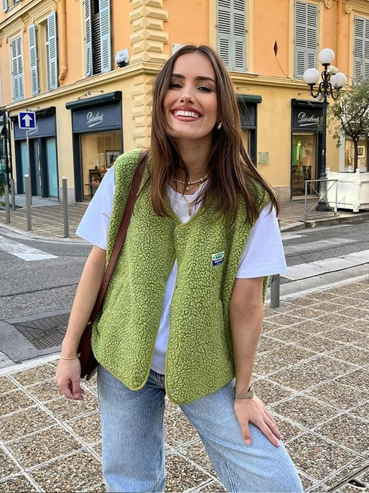 Mencía | Gilet de Borreguillo Mujer Escote V Sin Mangas