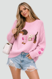 Mencía | Jersey de Punto Oversize Mujer Estampado Perrito Cuello Redondo