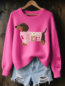 Mencía | Jersey de Punto Oversize Mujer Estampado Perrito Cuello Redondo