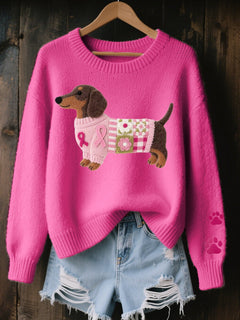 Mencía | Jersey de Punto Oversize Mujer Estampado Perrito Cuello Redondo
