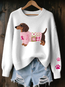 Mencía | Jersey de Punto Oversize Mujer Estampado Perrito Cuello Redondo