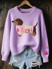 Mencía | Jersey de Punto Oversize Mujer Estampado Perrito Cuello Redondo