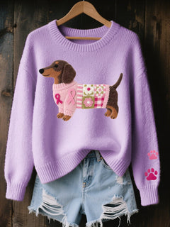 Mencía | Jersey de Punto Oversize Mujer Estampado Perrito Cuello Redondo
