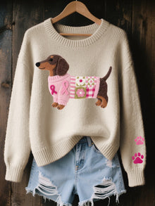 Mencía | Jersey de Punto Oversize Mujer Estampado Perrito Cuello Redondo