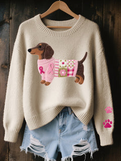 Mencía | Jersey de Punto Oversize Mujer Estampado Perrito Cuello Redondo