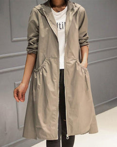 Mencía | Parka Impermeable Mujer Larga con Capucha Cintura Fruncida