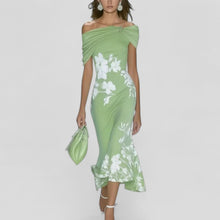 Mencía | Vestido de Fiesta Floral Mujer Hombros Descubiertos Volantes