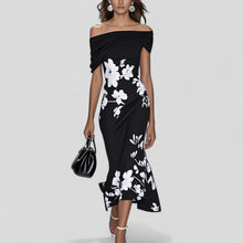 Mencía | Vestido de Fiesta Floral Mujer Hombros Descubiertos Volantes