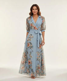 Mencía | Vestido Largo Floral de Invitada Mujer Manga Larga Cinturón