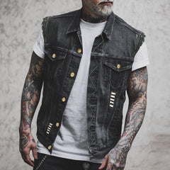 Mikel | Chaleco Vaquero Biker Hombre Botones Dorados