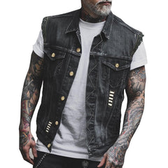 Mikel | Chaleco Vaquero Biker Hombre Botones Dorados