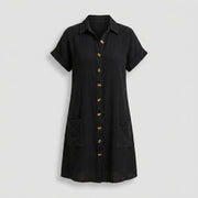 Montserrat | Vestido Camisero Corto Mujer Manga Corta Bolsillos