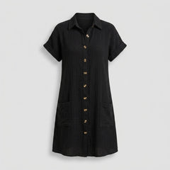 Montserrat | Vestido Camisero Corto Mujer Manga Corta Bolsillos