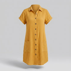 Montserrat | Vestido Camisero Corto Mujer Manga Corta Bolsillos