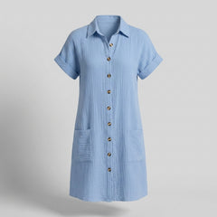 Montserrat | Vestido Camisero Corto Mujer Manga Corta Bolsillos
