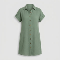 Montserrat | Vestido Camisero Corto Mujer Manga Corta Bolsillos