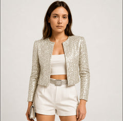 Naia | Chaqueta de Lentejuelas Corta Mujer Blazer Estructurado de Fiesta