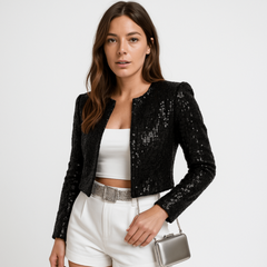 Naia | Chaqueta de Lentejuelas Corta Mujer Blazer Estructurado de Fiesta