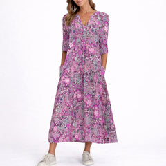 Natalia | Vestido Invitada Invierno Midi Estampado Floral Mujer Manga Tres Cuartos