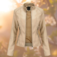 Nerea | Chaqueta Motera Mujer de Polipiel Slim Fit Cuello Mao