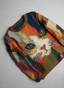 Nerea | Jersey de Punto Estampado Gato Mujer Cuello Redondo
