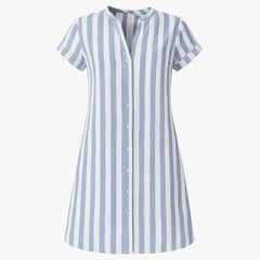 Nerea | Vestido Camisero Corto de Rayas Mujer Manga Corta