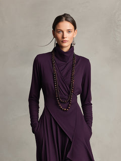 Nerea | Vestido Largo de Invitada Invierno Mujer Cuello Alto Drapeado