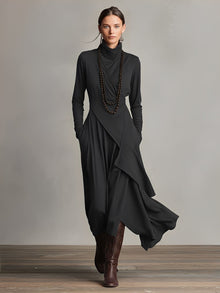 Nerea | Vestido Largo de Invitada Invierno Mujer Cuello Alto Drapeado
