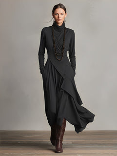 Nerea | Vestido Largo de Invitada Invierno Mujer Cuello Alto Drapeado