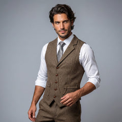 Nicolás | Chaleco de Tweed Hombre Espiga Solapa Entallado