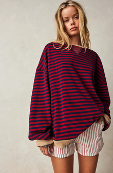 Noelia | Sudadera a Rayas Oversize Mujer Cuello Redondo Manga Larga