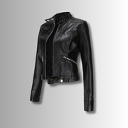 Nuria | Cazadora Biker de Piel Mujer Cuello Mao Cremallera