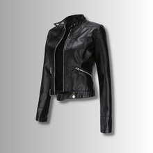 Nuria | Cazadora Biker de Piel Mujer Cuello Mao Cremallera