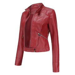 Nuria | Cazadora Biker de Piel Mujer Cuello Mao Cremallera