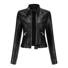 Nuria | Cazadora Biker de Piel Mujer Cuello Mao Cremallera