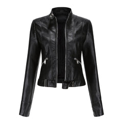 Nuria | Cazadora Biker de Piel Mujer Cuello Mao Cremallera