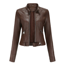 Nuria | Cazadora Biker de Piel Mujer Cuello Mao Cremallera
