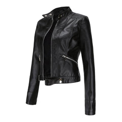 Nuria | Cazadora Biker de Piel Mujer Cuello Mao Cremallera