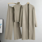 Nuria | Conjunto de Punto Tres Piezas Mujer Cárdigan Largo Pantalón Ancho