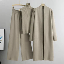 Nuria | Conjunto de Punto Tres Piezas Mujer Cárdigan Largo Pantalón Ancho