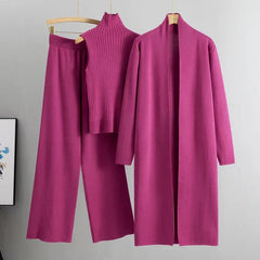 Nuria | Conjunto de Punto Tres Piezas Mujer Cárdigan Largo Pantalón Ancho