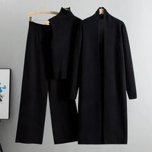 Nuria | Conjunto de Punto Tres Piezas Mujer Cárdigan Largo Pantalón Ancho