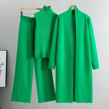 Nuria | Conjunto de Punto Tres Piezas Mujer Cárdigan Largo Pantalón Ancho