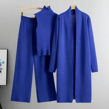 Nuria | Conjunto de Punto Tres Piezas Mujer Cárdigan Largo Pantalón Ancho
