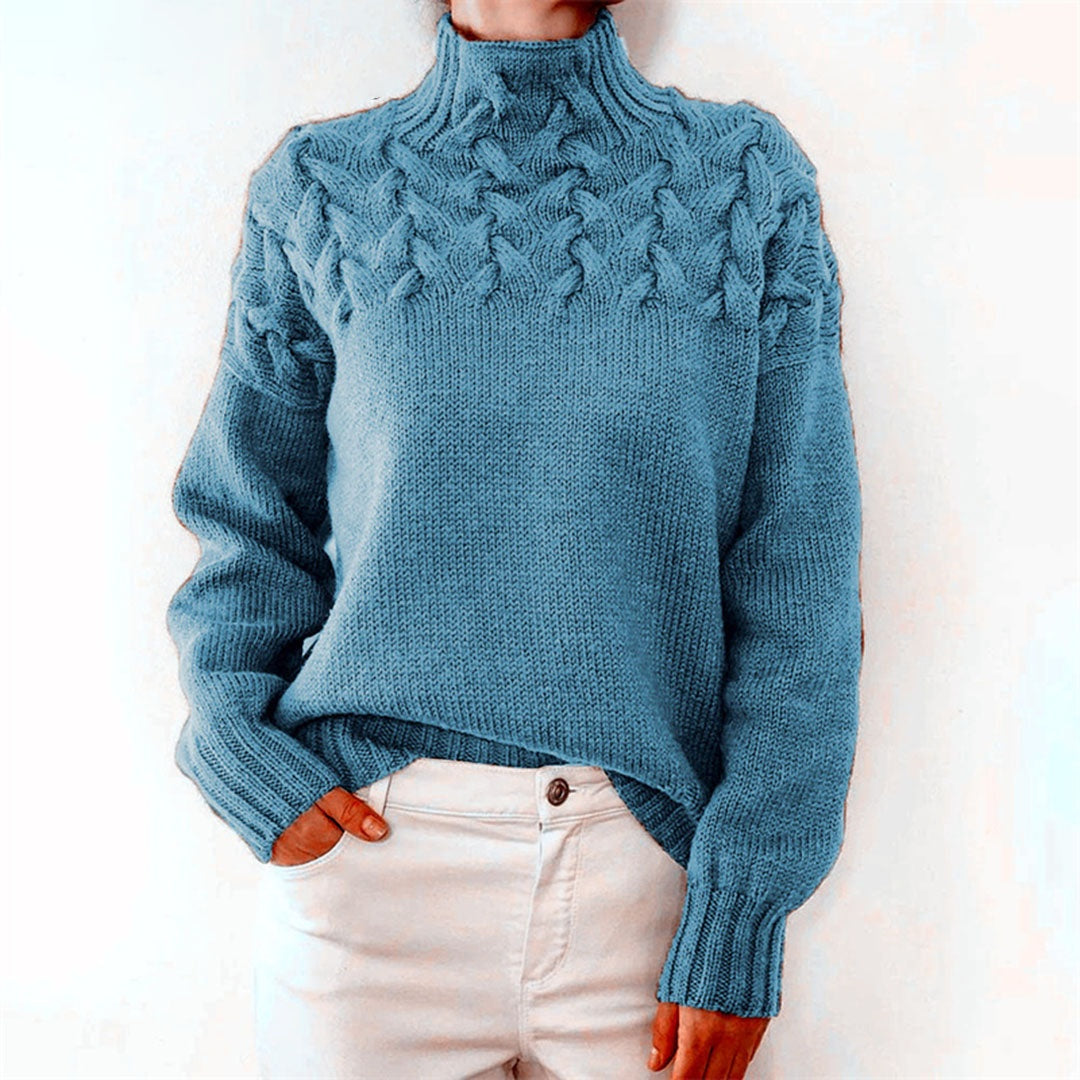 Nuria | Jersey de Punto Trenzado Cuello Alto Mujer Manga Larga