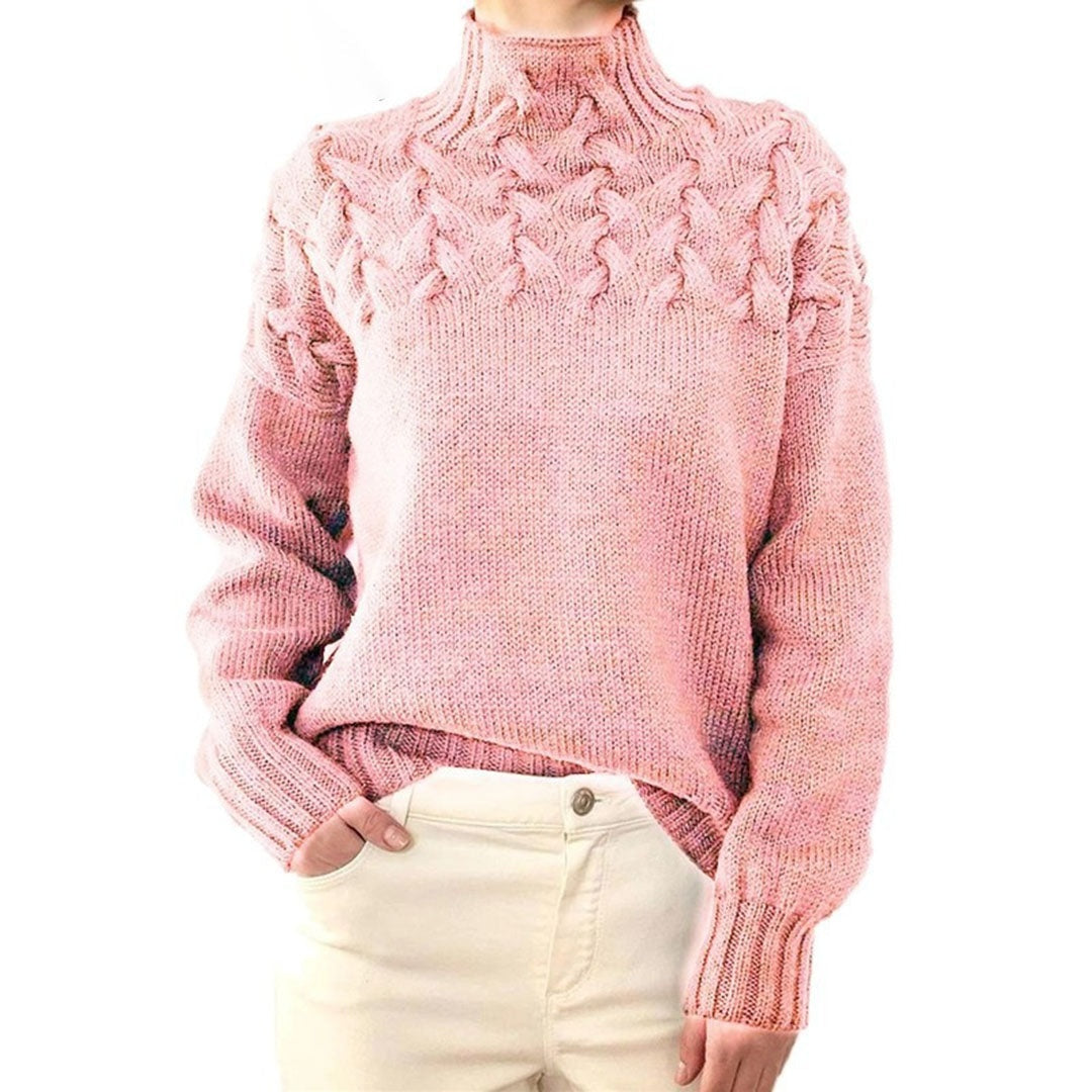 Nuria | Jersey de Punto Trenzado Cuello Alto Mujer Manga Larga