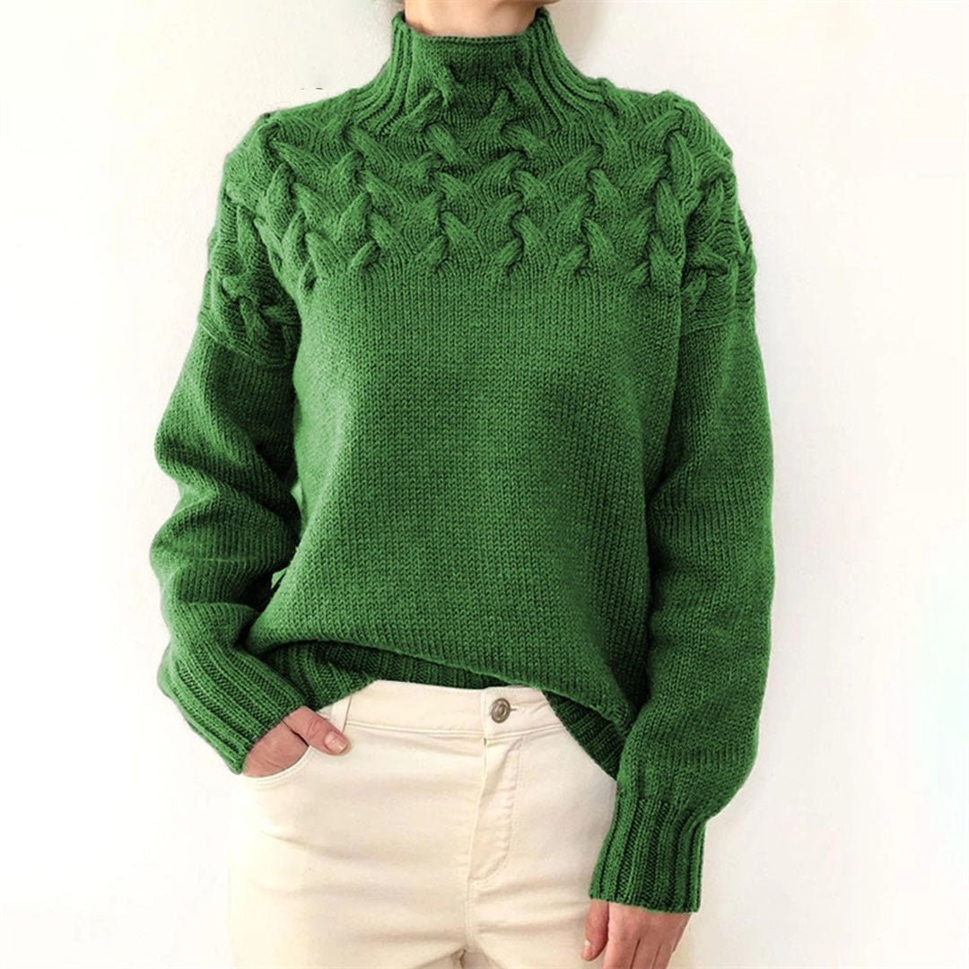 Nuria | Jersey de Punto Trenzado Cuello Alto Mujer Manga Larga