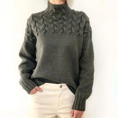 Nuria | Jersey de Punto Trenzado Cuello Alto Mujer Manga Larga